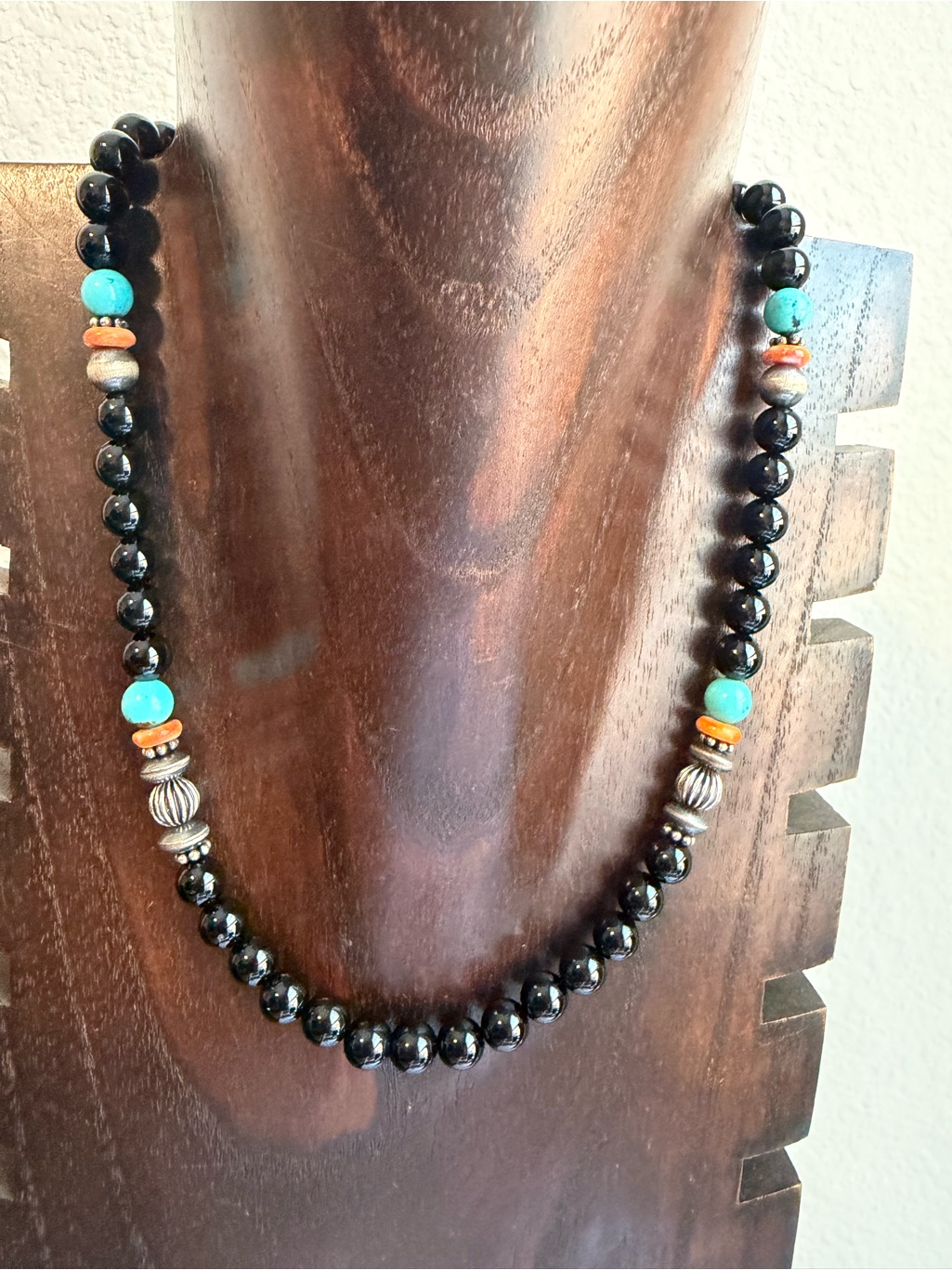 Men’s Sterling Silver Black Onyx Turquoise Necklace 18 Inch